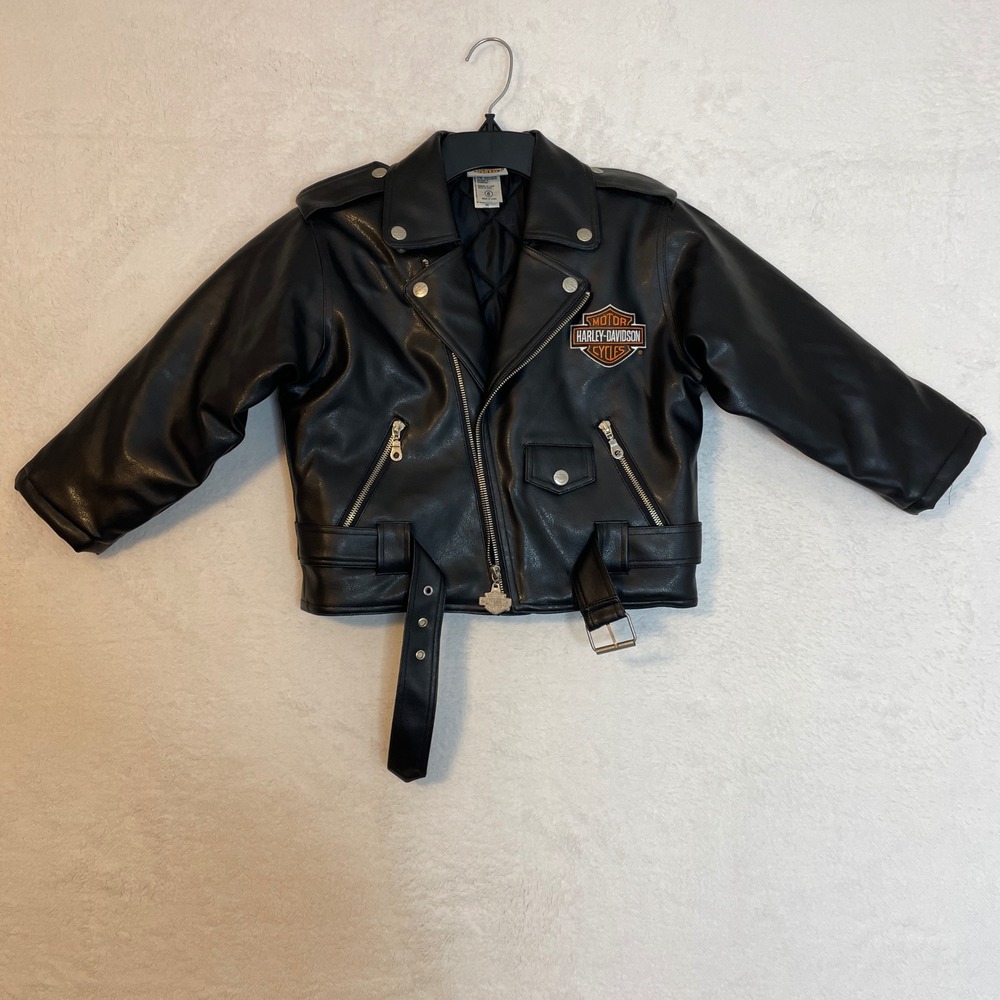 Kids Harley Davidson Faux Leather Biker Jacket Black Size 6
